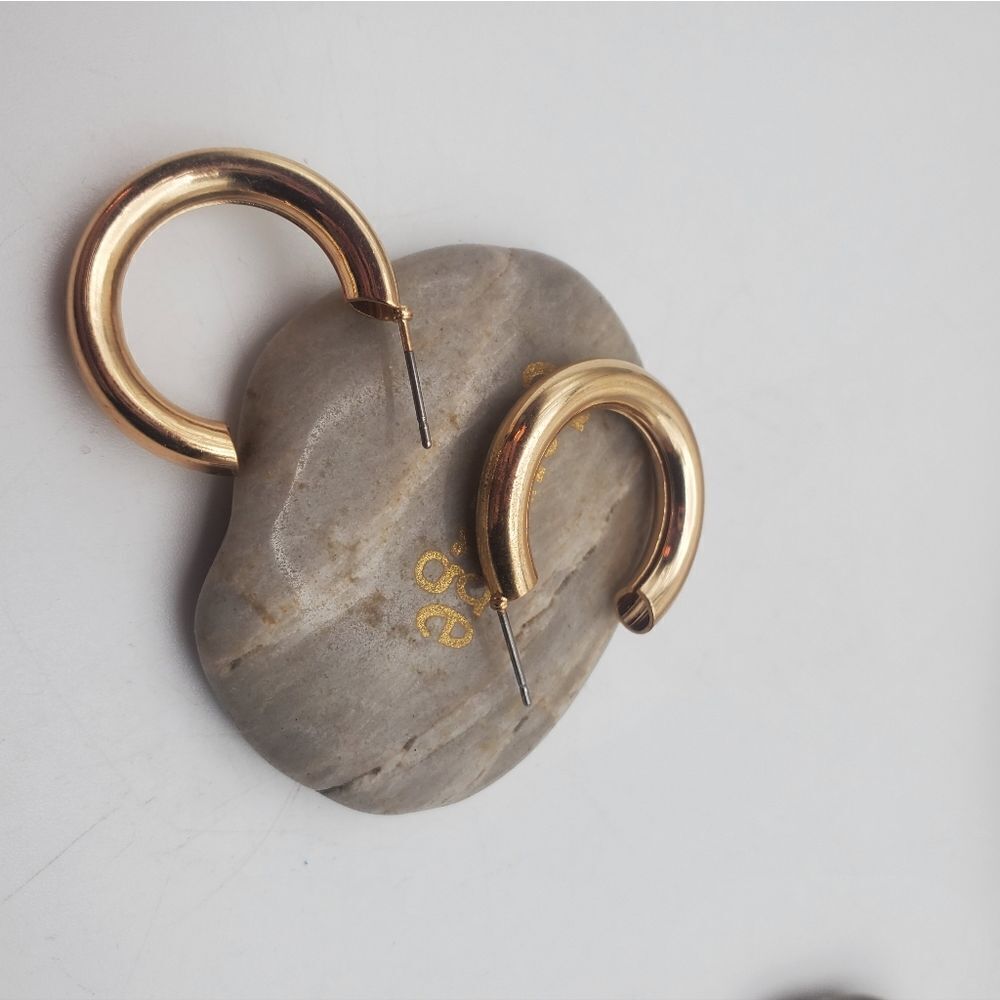 Gold tone hoop tube earrings